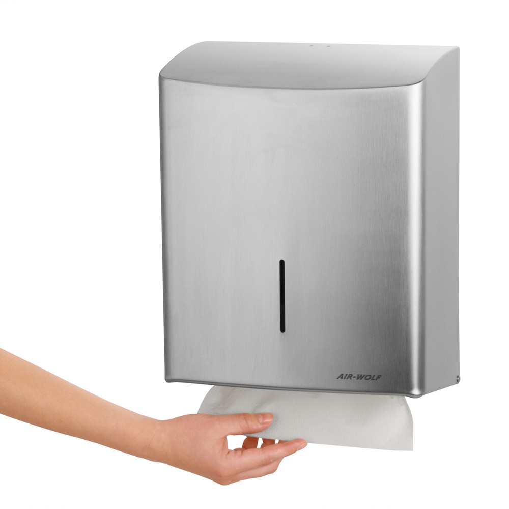 Número de imagen del producto 5: Dispensador de toallas de papel Air-Wolf para hasta 600 toallas plegadas, acero inoxidable cepillado
