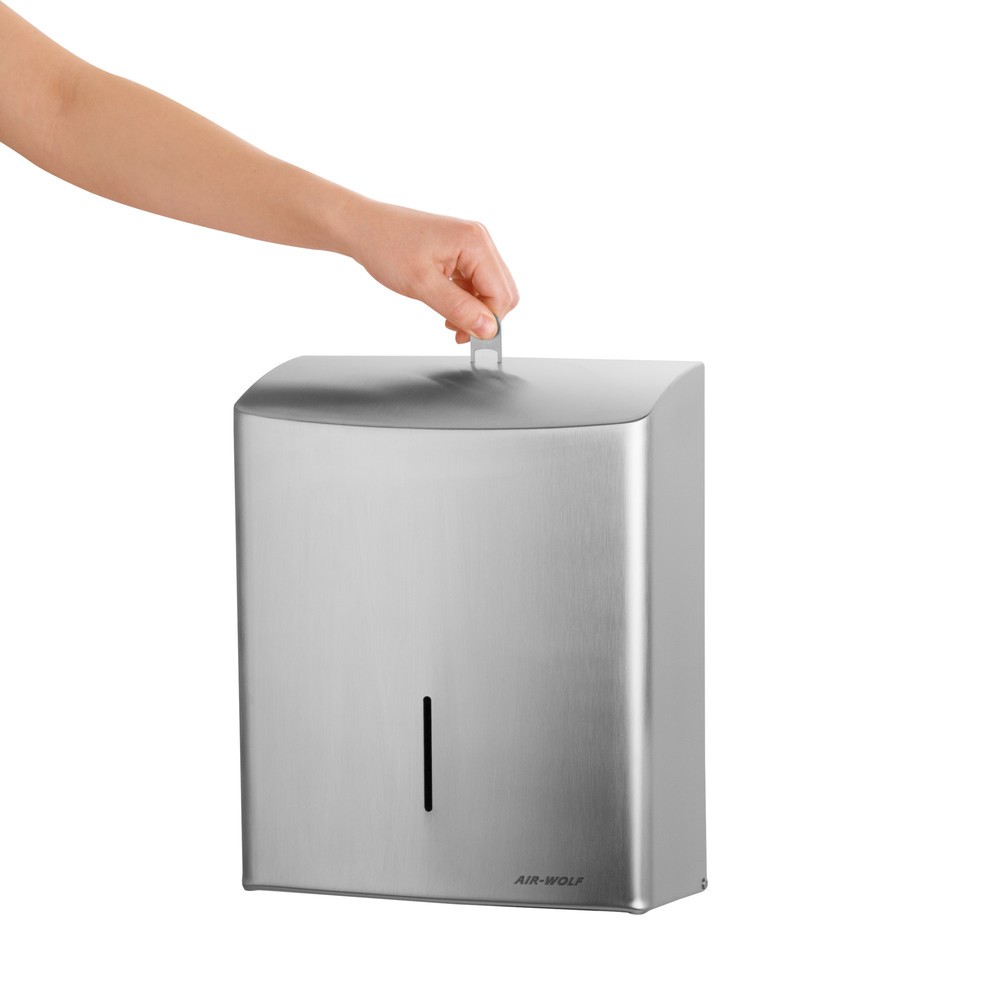 Número de imagen del producto 8: Dispensador de toallas de papel Air-Wolf para hasta 600 toallas plegadas, acero inoxidable cepillado