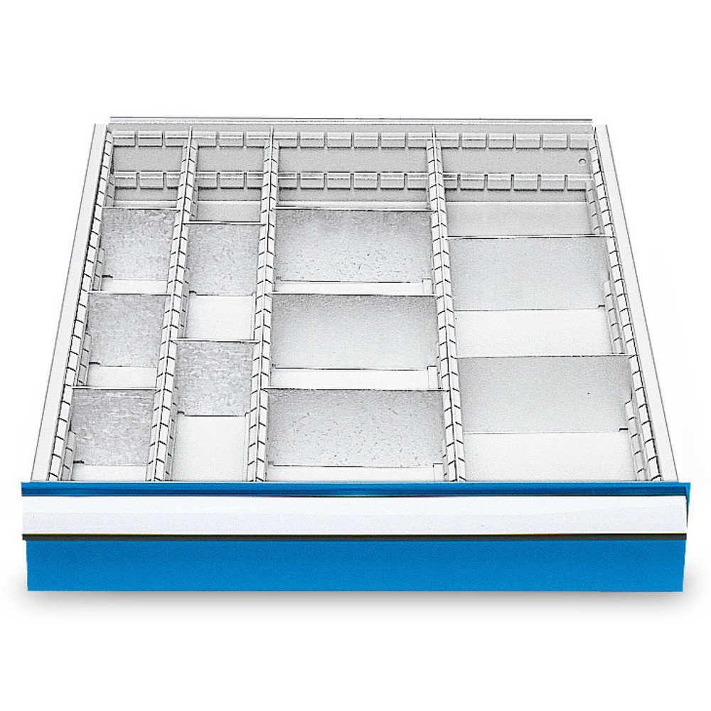 Imagen del producto: Bandeja con divisiones de metal para serie de bancos de trabajo Bedrunka+Hirth, para altura frontal 100 mm