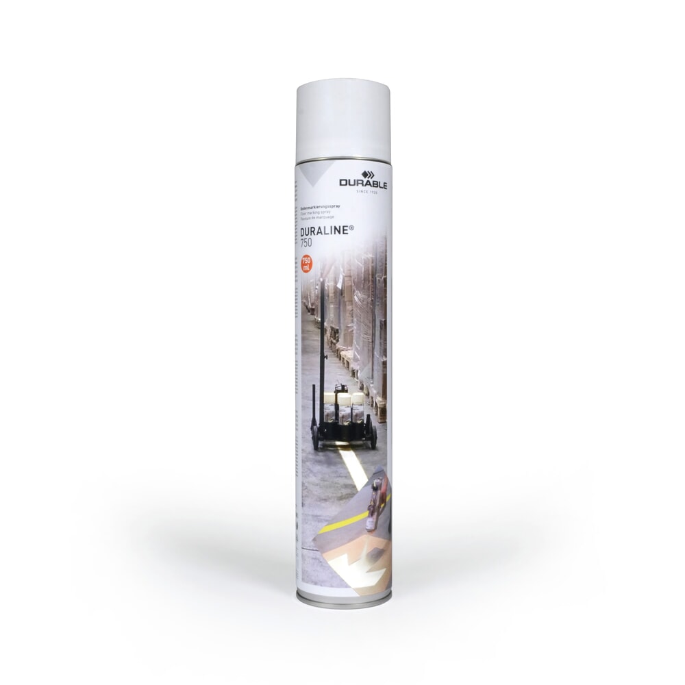 Imagen del producto: DURABLE pintura para marcado de suelos en aerosol DURALINE®, para interiores y exteriores, 750 ml, blanco