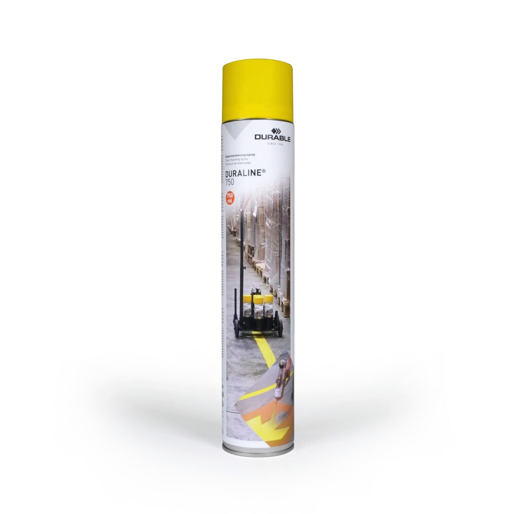 Imagen del producto: DURABLE pintura para marcado de suelos en aerosol DURALINE®, para interiores y exteriores, 750 ml, amarillo