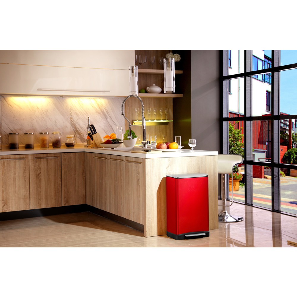 Número de imagen del producto 6: Cubo de residuos con pedal EKO E-Cube, 1 x 28 + 1 x 18 litros, rojo