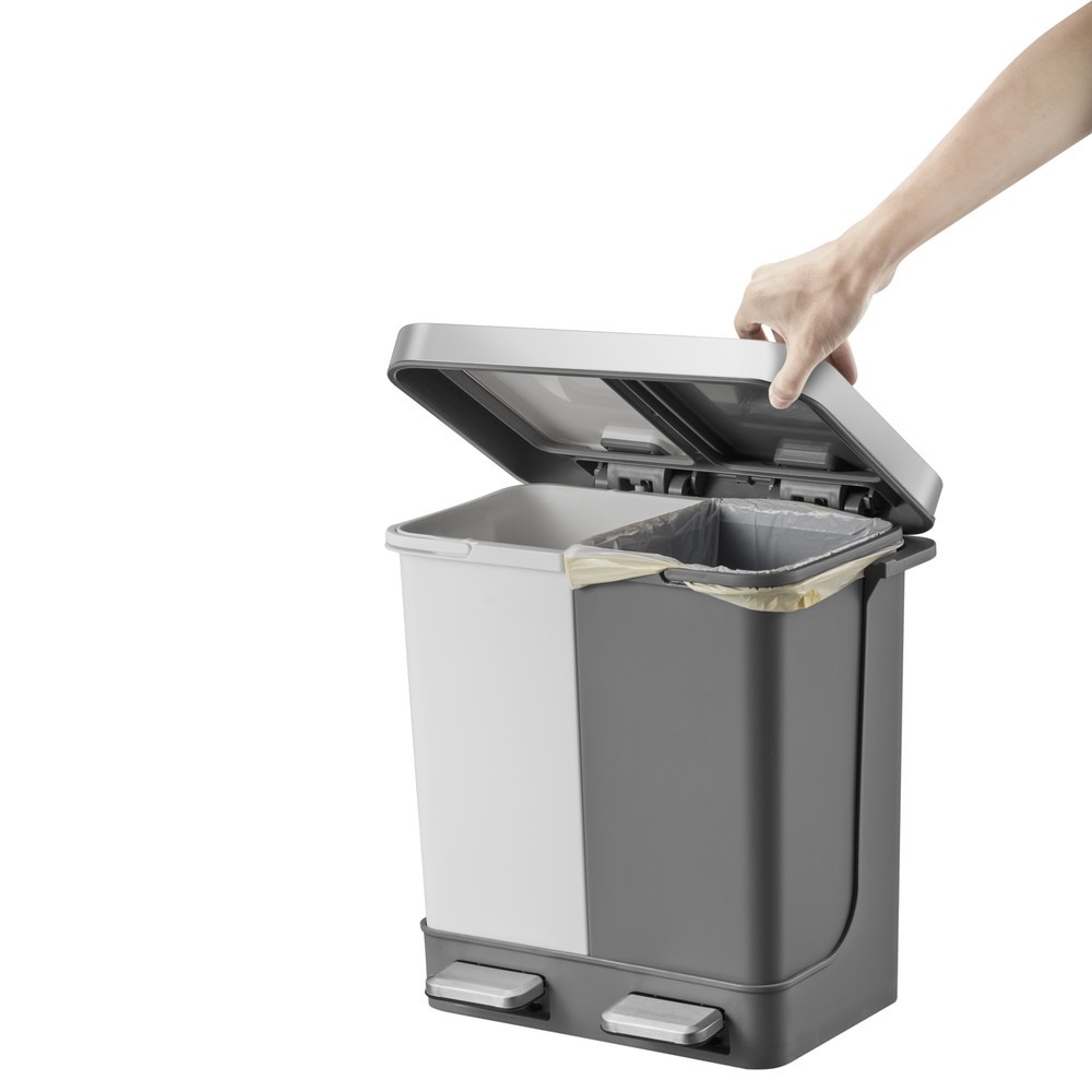 Número de imagen del producto 13: Cubo de residuos con pedal EKO Hana Duo, 2 x 10 litros, blanco, gris