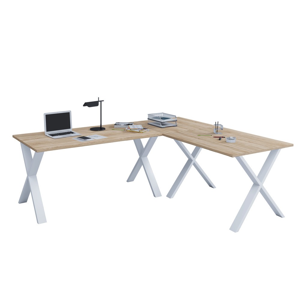 Imagen del producto: Escritorio esquinero Lona, ancho x fondo 190 x 80 y 160 x 80 cm, patas en X, roble Sonoma