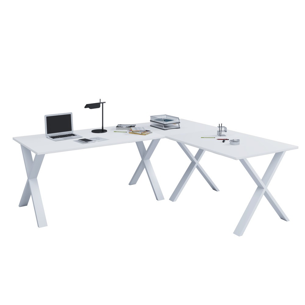 Imagen del producto: Escritorio esquinero Lona, ancho x fondo 160 x 80 y 160 x 80 cm, patas en X, blanco