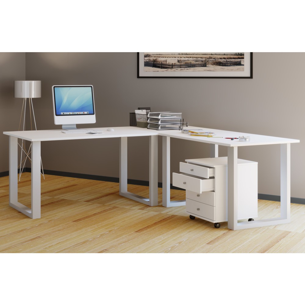 Número de imagen del producto 2: Escritorio esquinero Lona, ancho x fondo 220 x 80 y 220 x 80 cm, patas en U, blanco