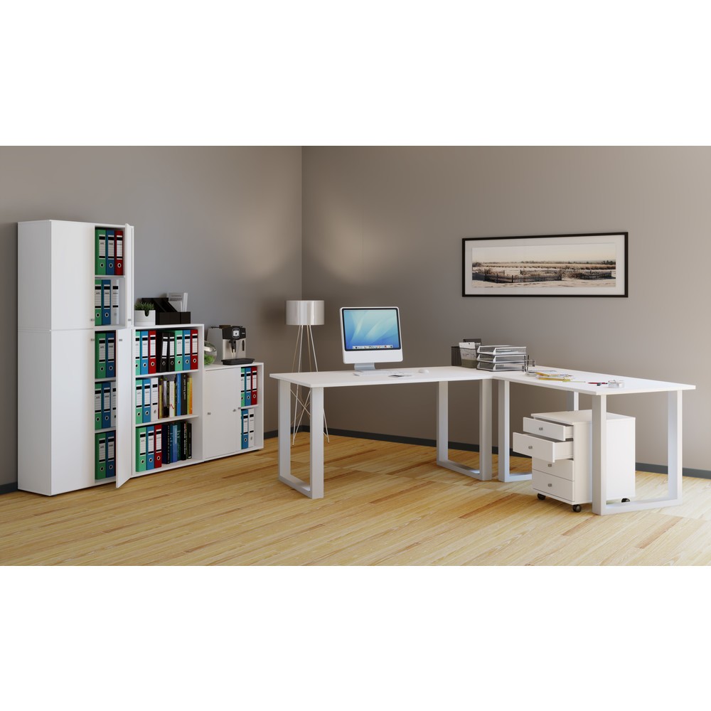 Número de imagen del producto 3: Escritorio esquinero Lona, ancho x fondo 220 x 80 y 220 x 80 cm, patas en U, blanco
