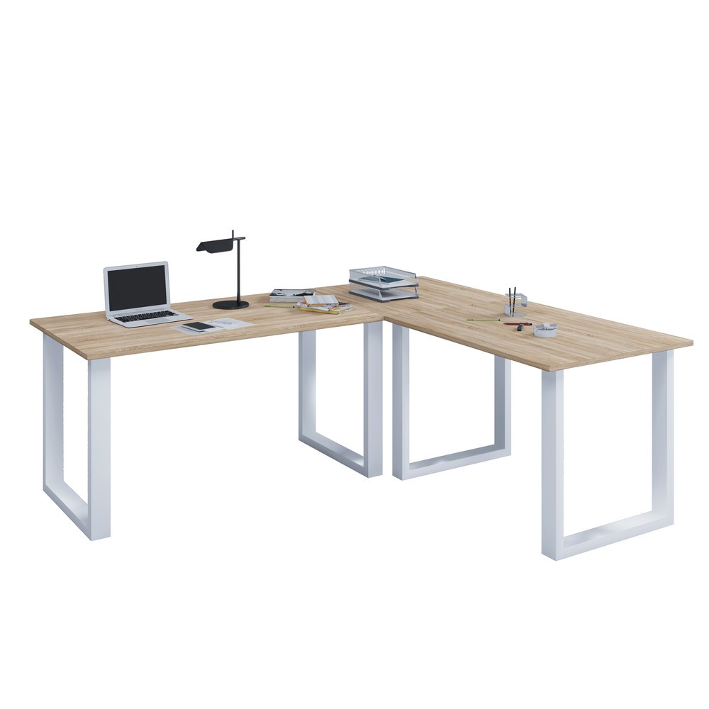 Número de imagen del producto 1: Escritorio esquinero Lona, ancho x fondo 220 x 80 y 220 x 80 cm, patas en U, roble Sonoma