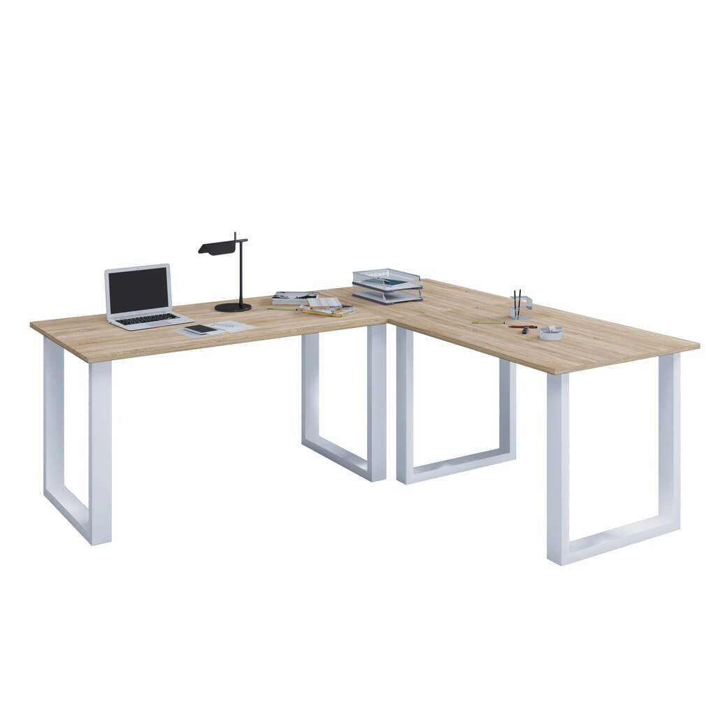 Imagen del producto: Escritorio de oficina en esquina VCM Lona, patas en U, tableros de mesa BxT 1.900 x 800 y 1.600 x 800 mm, roble Sonoma