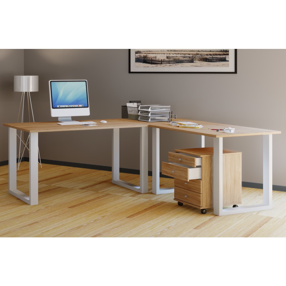 Número de imagen del producto 2: Escritorio esquinero Lona, ancho x fondo 220 x 80 y 220 x 80 cm, patas en U, roble Sonoma