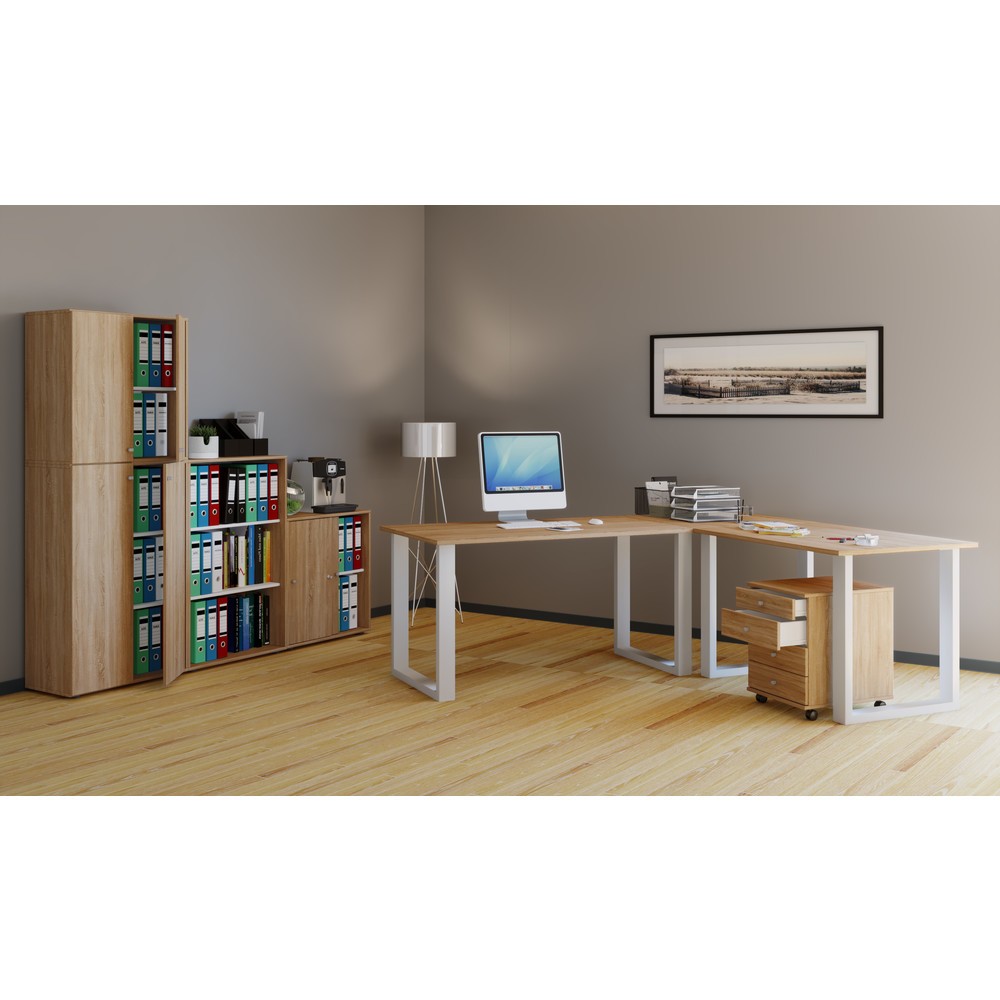 Número de imagen del producto 3: Escritorio esquinero Lona, ancho x fondo 220 x 80 y 220 x 80 cm, patas en U, roble Sonoma