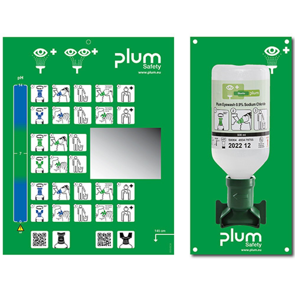 Imagen del producto: Estación de lavado de ojos plum con cinta de acordonar, solución de cloruro sódico 500 ml