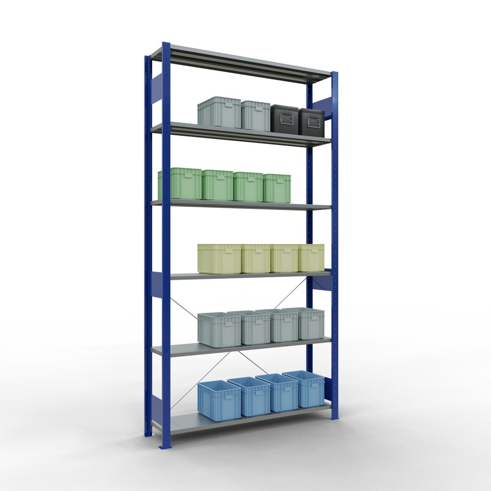 Número de imagen del producto 4: Estantería de cargas pequeñas SCHULTE azul genciana/galvanizada, carga por estante 150 kg, HxAxF 2.500 x 1.360 x 336 mm
