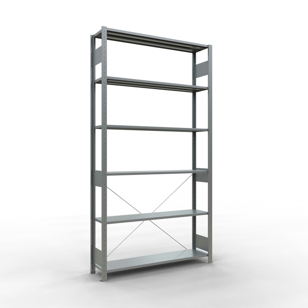Estantería de cargas pequeñas SCHULTE galvanizada, carga por estante 150 kg, HxAxF 2.500 x 1.360 x 336 mm Imagen del producto: Estantería de cargas pequeñas SCHULTE galvanizada, carga por estante 150 kg, HxAxF 2.500 x 1.360 x 336 mm