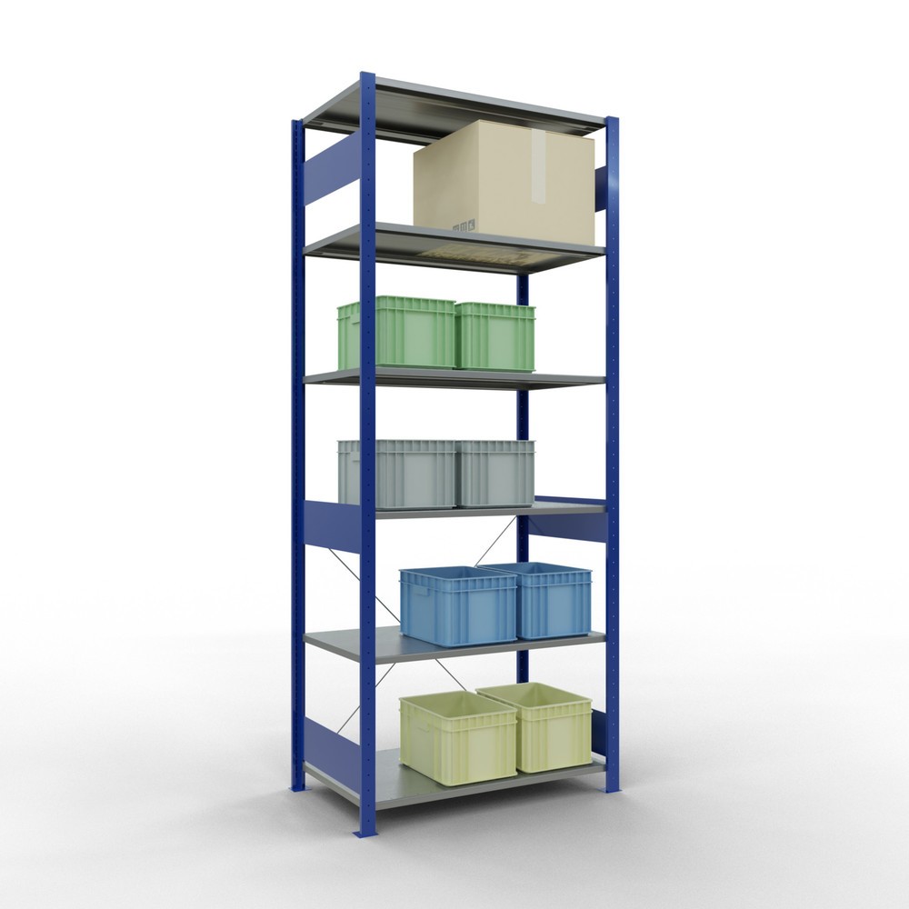Número de imagen del producto 4: Estantería de cargas pequeñas SCHULTE azul genciana/galvanizada, carga por estante 150 kg, HxAxF 2.500 x 1.060 x 636 mm