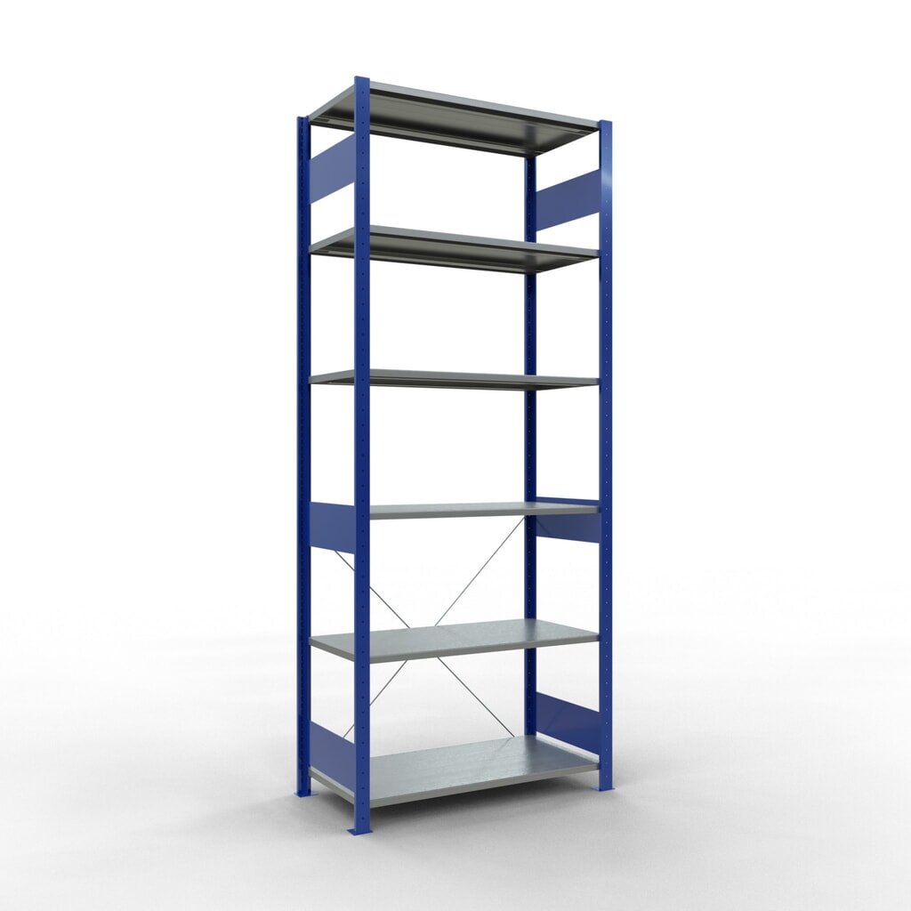 Estantería de cargas pequeñas SCHULTE azul genciana/galvanizada, carga por estante 150 kg, HxAxF 2.500 x 1.060 x 536 mm Imagen del producto: Estantería de cargas pequeñas SCHULTE azul genciana/galvanizada, carga por estante 150 kg, HxAxF 2.500 x 1.060 x 536 mm