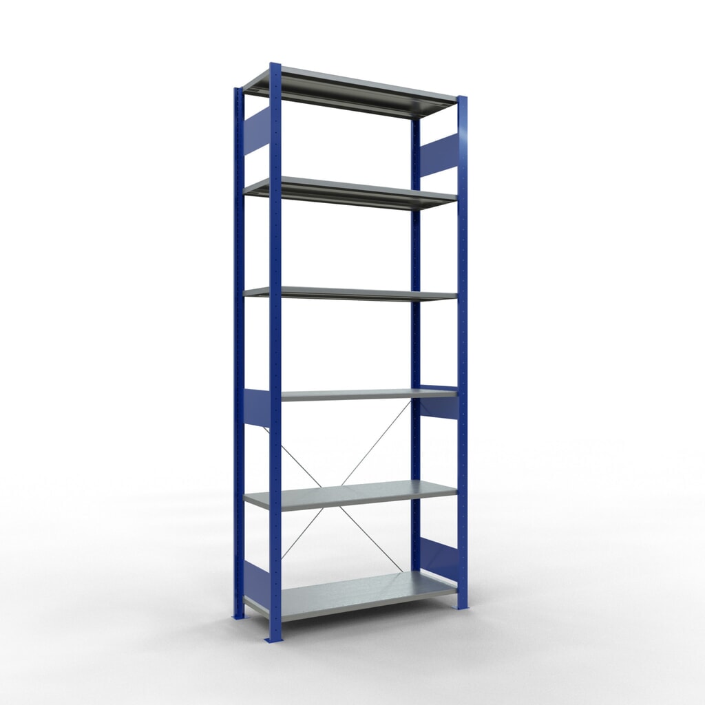 Estantería de cargas pequeñas SCHULTE azul genciana/galvanizada, carga por estante 150 kg, HxAxF 2.500 x 1.060 x 436 mm Imagen del producto: Estantería de cargas pequeñas SCHULTE azul genciana/galvanizada, carga por estante 150 kg, HxAxF 2.500 x 1.060 x 436 mm