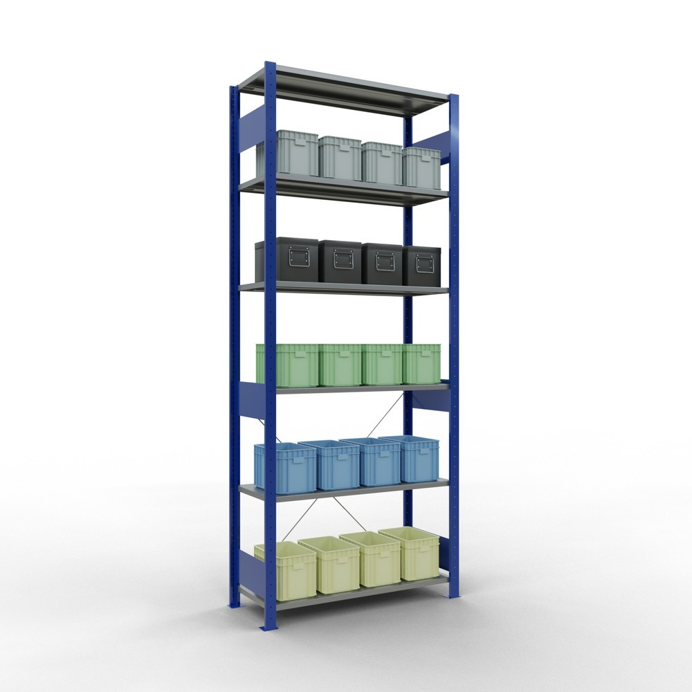 Número de imagen del producto 4: Estantería de cargas pequeñas SCHULTE azul genciana/galvanizada, carga por estante 150 kg, HxAxF 2.500 x 1.060 x 436 mm