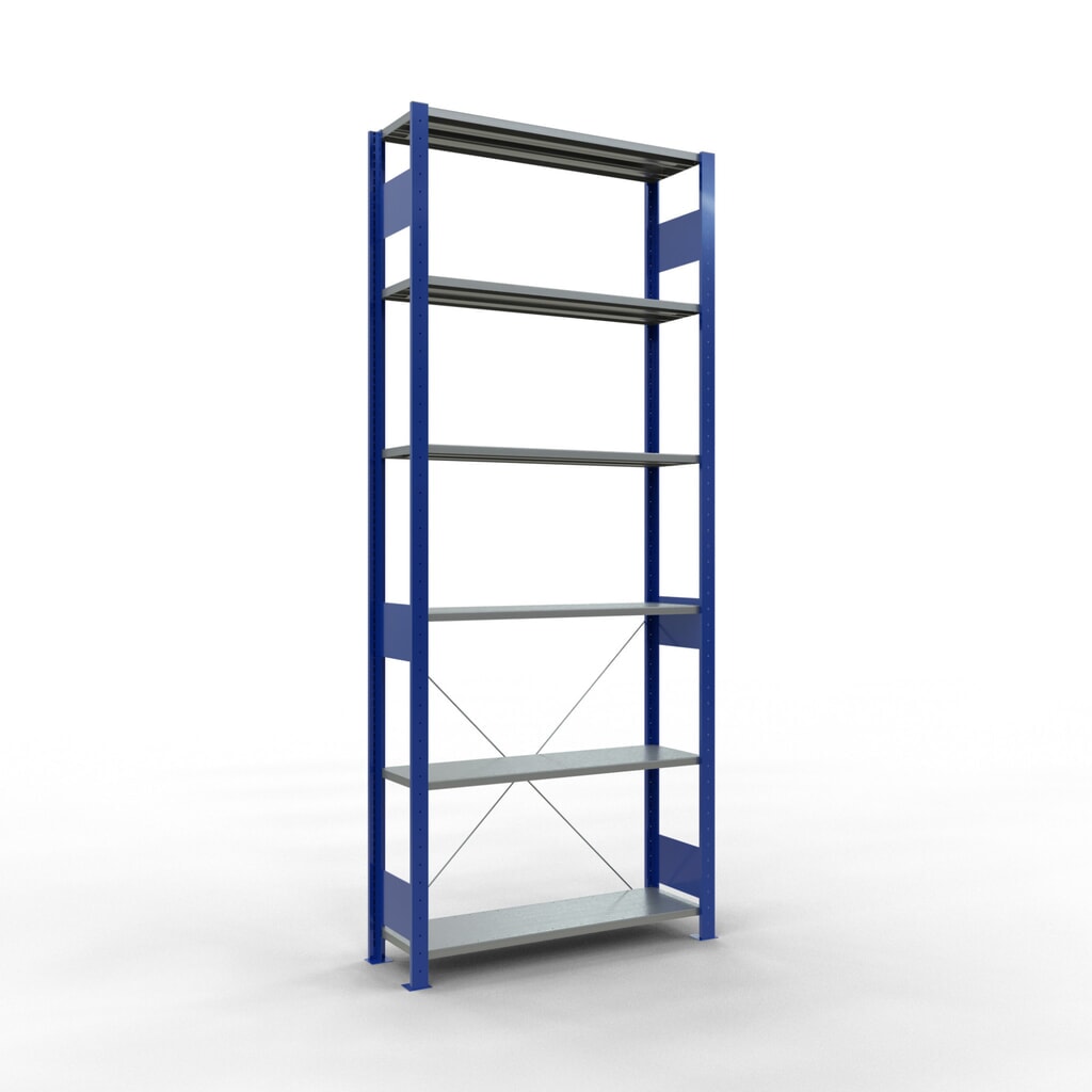 Estantería de cargas pequeñas SCHULTE azul genciana/galvanizada, carga por estante 150 kg, HxAxF 2.500 x 1.060 x 336 mm Imagen del producto: Estantería de cargas pequeñas SCHULTE azul genciana/galvanizada, carga por estante 150 kg, HxAxF 2.500 x 1.060 x 336 mm