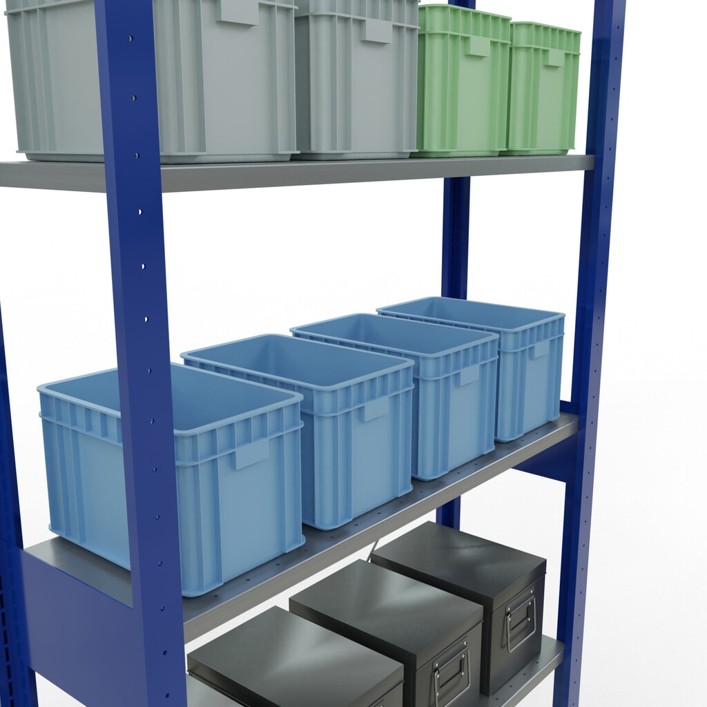 Estantería de cargas pequeñas SCHULTE azul genciana/galvanizada, carga por estante 150 kg, HxAxF 2.500 x 1.060 x 336 mm Número de imagen del producto 3: Estantería de cargas pequeñas SCHULTE azul genciana/galvanizada, carga por estante 150 kg, HxAxF 2.500 x 1.060 x 336 mm