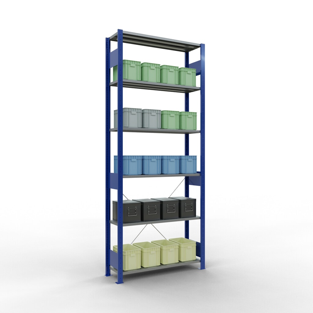 Estantería de cargas pequeñas SCHULTE azul genciana/galvanizada, carga por estante 150 kg, HxAxF 2.500 x 1.060 x 336 mm Número de imagen del producto 4: Estantería de cargas pequeñas SCHULTE azul genciana/galvanizada, carga por estante 150 kg, HxAxF 2.500 x 1.060 x 336 mm