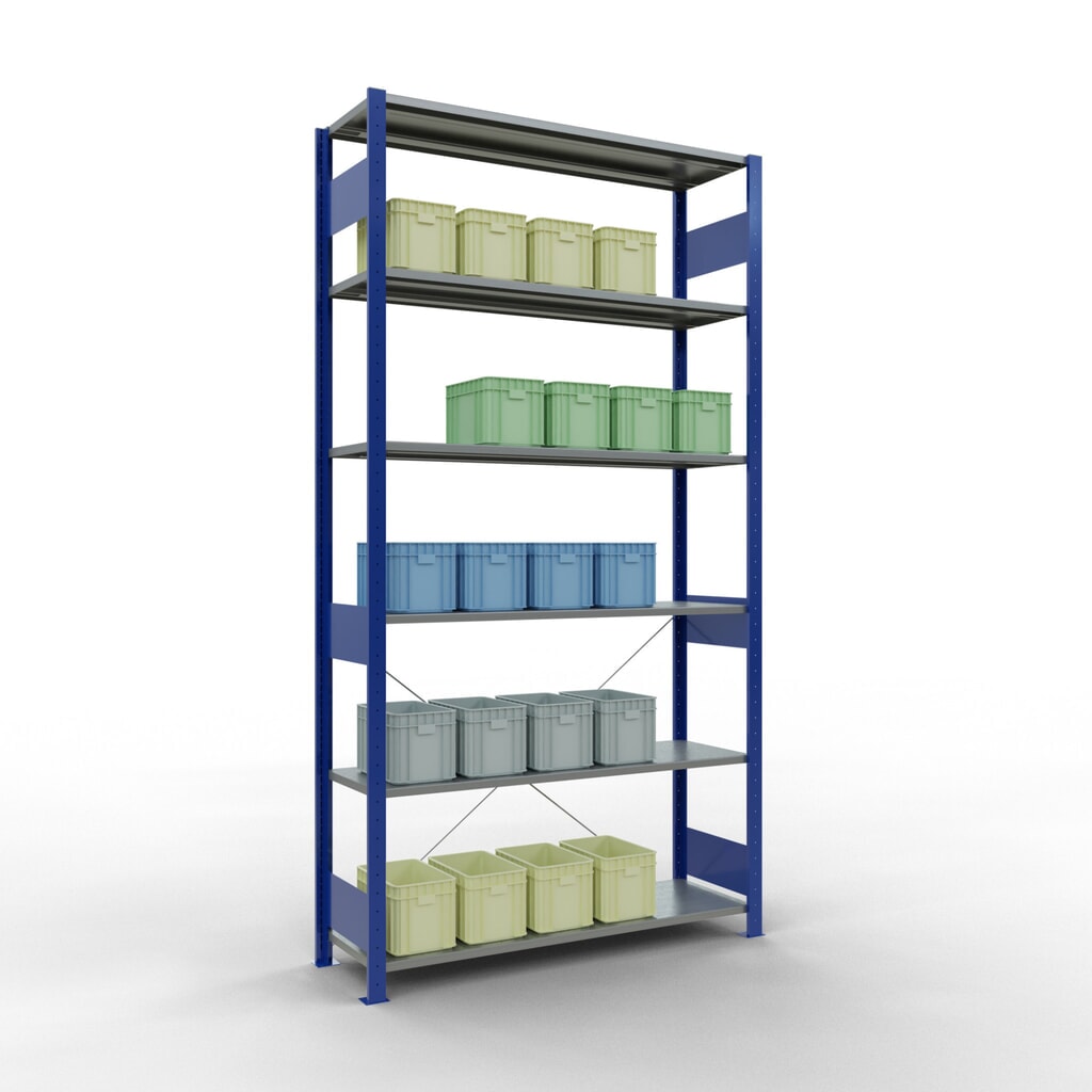 Número de imagen del producto 3: Estantería de cargas pequeñas SCHULTE azul genciana/galvanizada, carga por estante 150 kg, HxAxF 2.500 x 1.360 x 436 mm