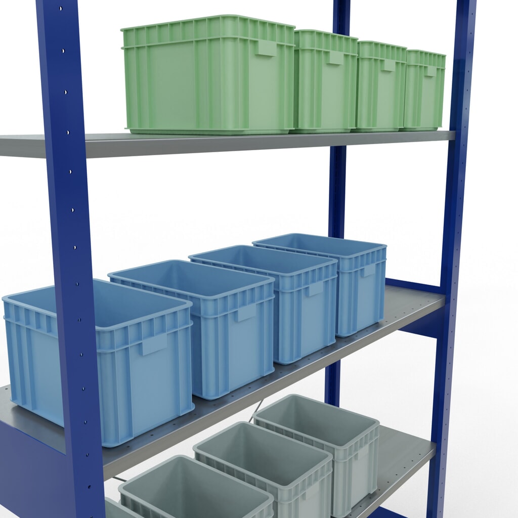 Estantería de cargas pequeñas SCHULTE azul genciana/galvanizada, carga por estante 150 kg, HxAxF 2.500 x 1.360 x 436 mm Número de imagen del producto 4: Estantería de cargas pequeñas SCHULTE azul genciana/galvanizada, carga por estante 150 kg, HxAxF 2.500 x 1.360 x 436 mm