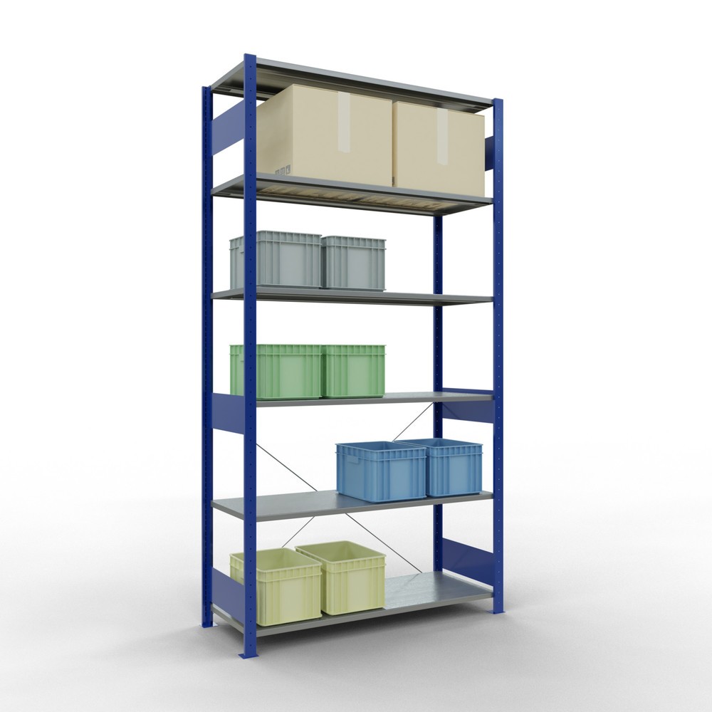 Número de imagen del producto 3: Estantería de cargas pequeñas SCHULTE azul genciana/galvanizada, carga por estante 150 kg, HxAxF 2.500 x 1.360 x 536 mm