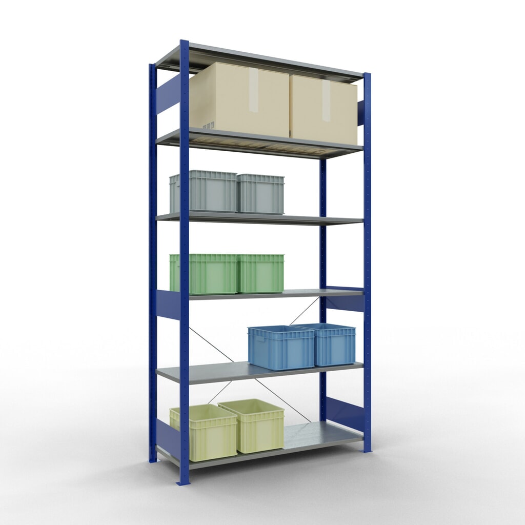 Número de imagen del producto 3: Estantería de cargas pequeñas SCHULTE azul genciana/galvanizada, carga por estante 150 kg, HxAxF 2.500 x 1.360 x 536 mm