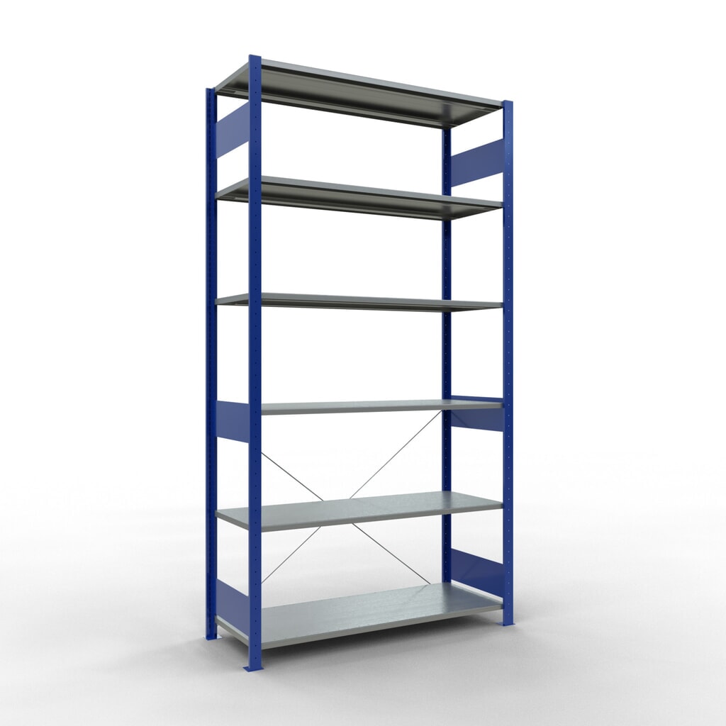 Estantería de cargas pequeñas SCHULTE azul genciana/galvanizada, carga por estante 150 kg, HxAxF 2.500 x 1.360 x 536 mm Imagen del producto: Estantería de cargas pequeñas SCHULTE azul genciana/galvanizada, carga por estante 150 kg, HxAxF 2.500 x 1.360 x 536 mm