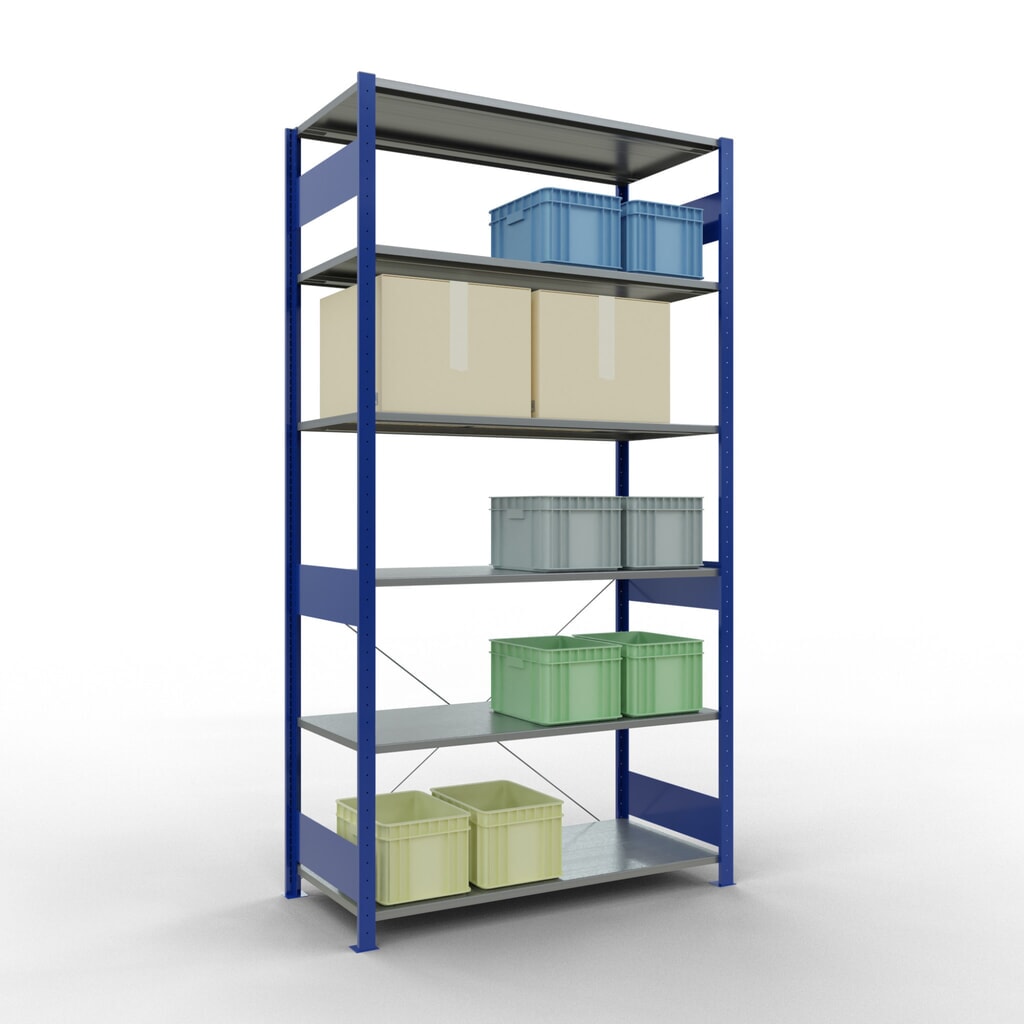 Estantería de cargas pequeñas SCHULTE azul genciana/galvanizada, carga por estante 150 kg, HxAxF 2.500 x 1.360 x 636 mm Número de imagen del producto 3: Estantería de cargas pequeñas SCHULTE azul genciana/galvanizada, carga por estante 150 kg, HxAxF 2.500 x 1.360 x 636 mm