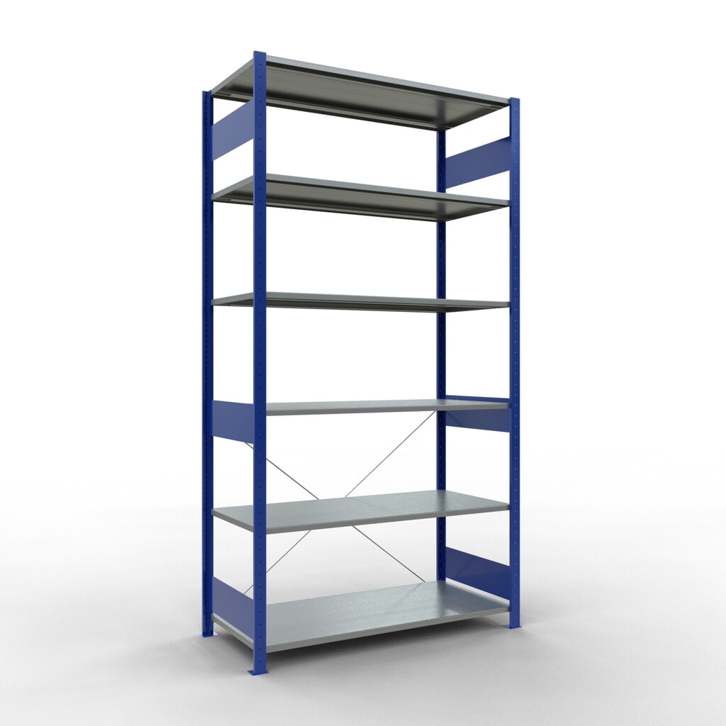 Estantería de cargas pequeñas SCHULTE azul genciana/galvanizada, carga por estante 150 kg, HxAxF 2.500 x 1.360 x 636 mm Imagen del producto: Estantería de cargas pequeñas SCHULTE azul genciana/galvanizada, carga por estante 150 kg, HxAxF 2.500 x 1.360 x 636 mm