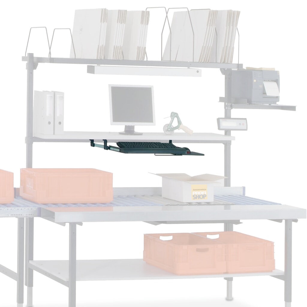 Imagen del producto: Bandeja para teclado y ratón para mesa de embalaje Rocholz, extraíble, Al x An x F 110 x 600 x 420 mm