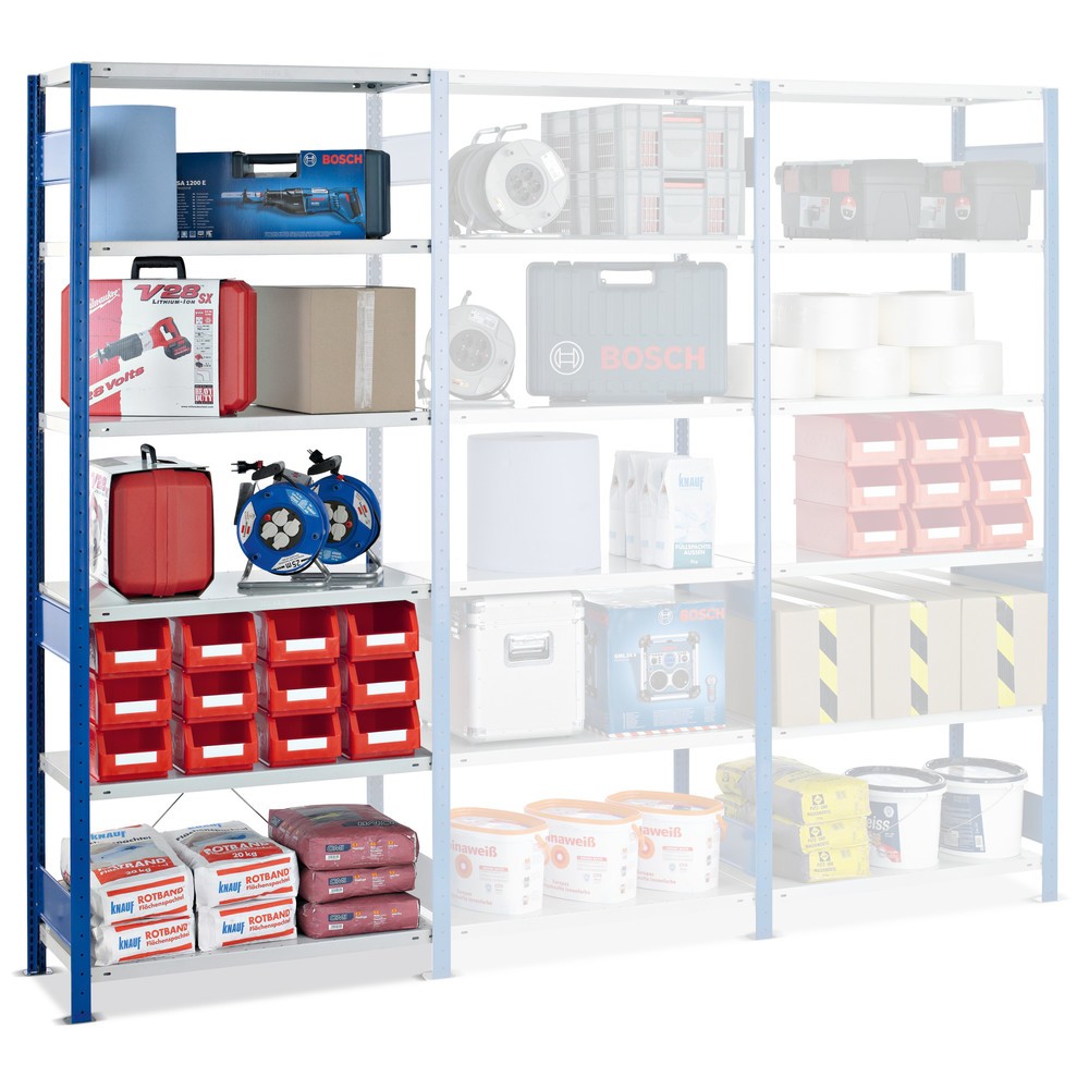 Número de imagen del producto 1: estantería de cargas pequeñas, módulo adicional, carga por estante 250 kg, alto H x An x F 2.000 x 750 x 400 mm, azul genciana/gris claro