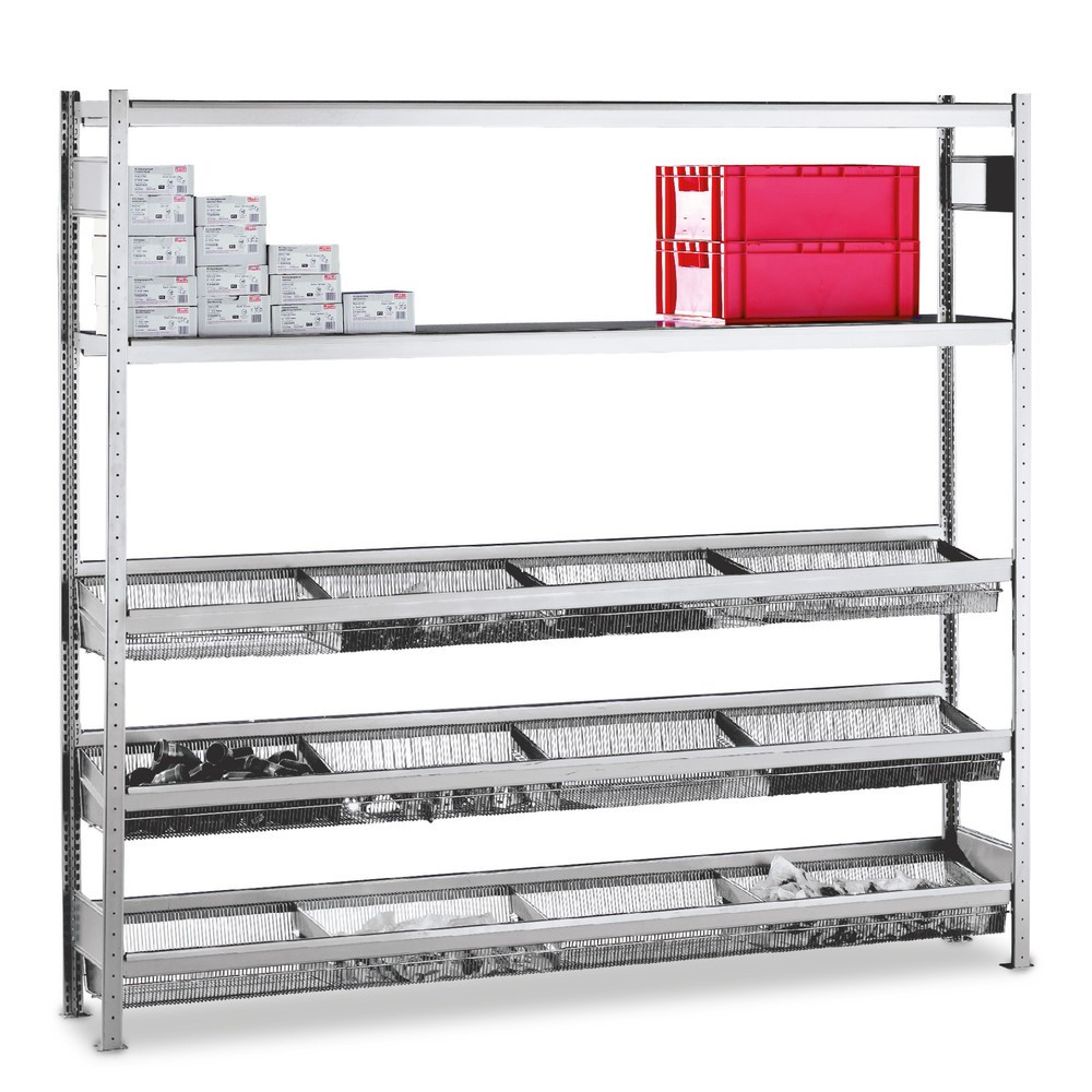 Imagen del producto: estantería de cargas pequeñas SCHULTE con cestas de malla ajustadas, módulo adicional, alto H x An x F 2500 x 1500 x 400 mm, carga por estante 400 kg