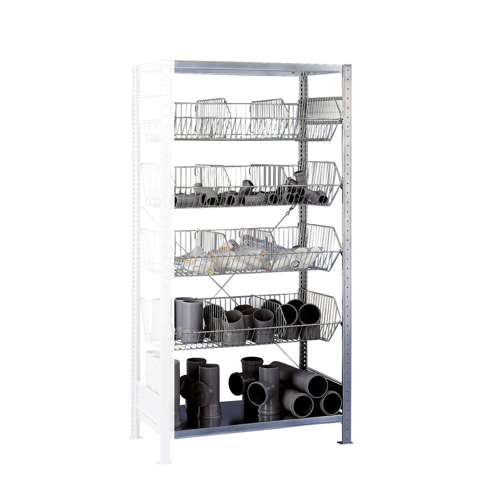 Imagen del producto: estantería de cargas pequeñas SCHULTE con cestas de malla gruesa, módulo adicional, H x An x F 2.000 x 1.000 x 500 mm, carga por estante 150 kg