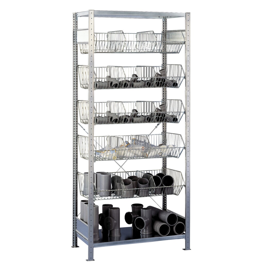 Imagen del producto: Estantería de cargas pequeñas SCHULTE con cestas de malla, GF, Al x An x P: 2.300 x 1.000 x 500 mm, carga por estante: 150 kg