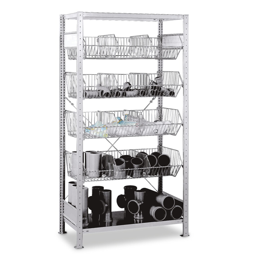 Imagen del producto: Estantería de cargas pequeñas SCHULTE con cestas de malla, GF, Al x An x P: 2.000 x 1.000 x 500 mm, carga por estante: 150 kg