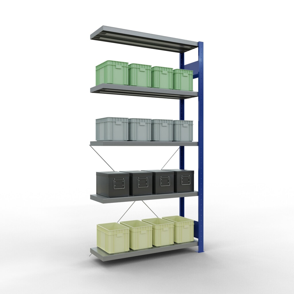 Número de imagen del producto 3: SCHULTE Estantería, módulo adicional, carga estantería de cargas pequeñas 330 kg, azul genciana galvanizado, alto H x An x F 2.000 x 1.000 x 300 mm