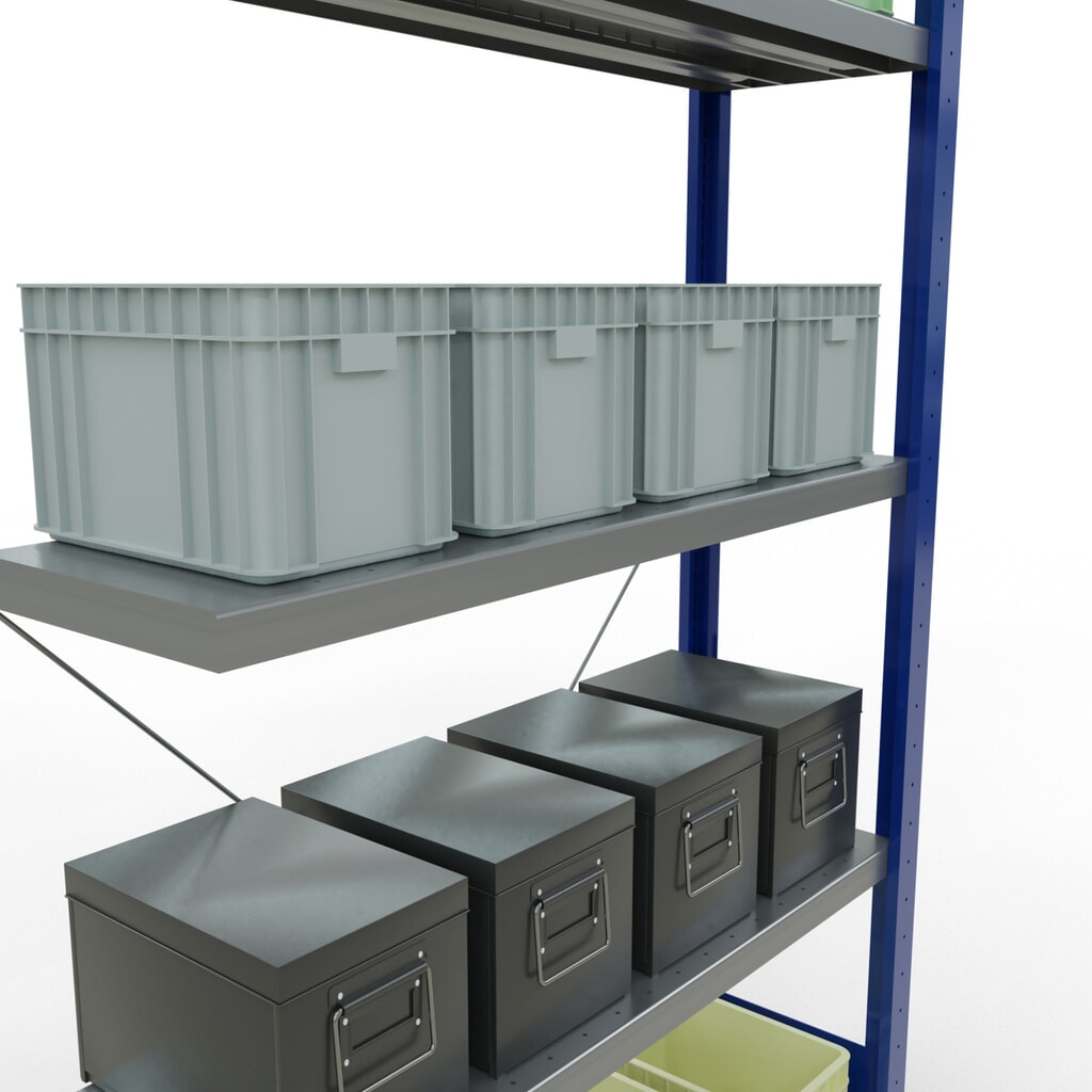 SCHULTE Estantería, módulo adicional, carga estantería de cargas pequeñas 330 kg, azul genciana galvanizado, alto H x An x F 2.000 x 1.000 x 300 mm Número de imagen del producto 4: SCHULTE Estantería, módulo adicional, carga estantería de cargas pequeñas 330 kg, azul genciana galvanizado, alto H x An x F 2.000 x 1.000 x 300 mm