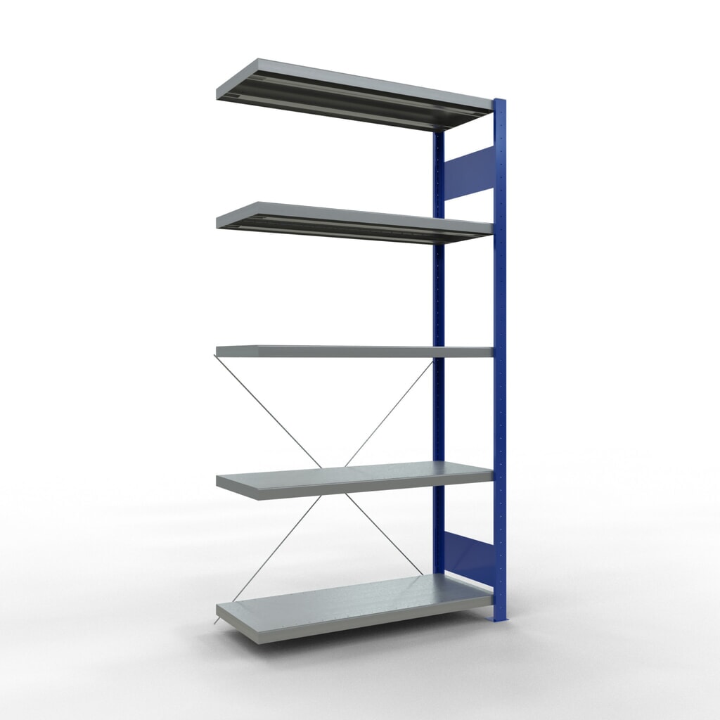 Imagen del producto: Estantería de cargas pequeñas SCHULTE con sistema de montaje encajado, módulo adicional, carga por estante de 330 kg, azul genciana/ galvanizada, Al x An x F 2.000 x 1.000 x 400 mm