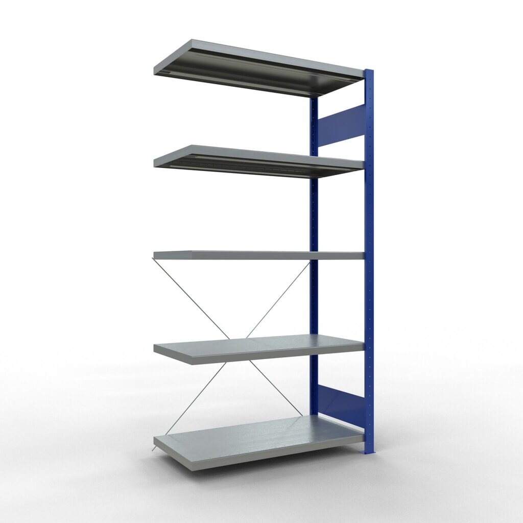 Estantería de cargas pequeñas SCHULTE con sistema de montaje encajado, módulo adicional, carga por estante de 330 kg, azul genciana/ galvanizada, Al x An x F 2.000 x 1.000 x 500 mm Imagen del producto: Estantería de cargas pequeñas SCHULTE con sistema de montaje encajado, módulo adicional, carga por estante de 330 kg, azul genciana/ galvanizada, Al x An x F 2.000 x 1.000 x 500 mm