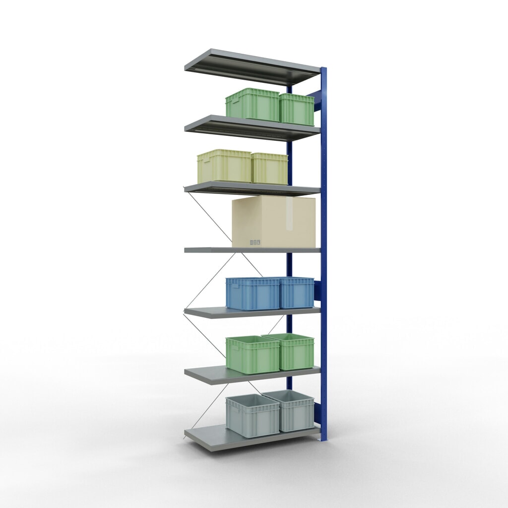 Número de imagen del producto 3: Estantería de cargas pequeñas SCHULTE con sistema de montaje encajado, módulo adicional, carga por estante de 330 kg, azul genciana/ galvanizada, Al x An x F 3.000 x 1.000 x 500 mm