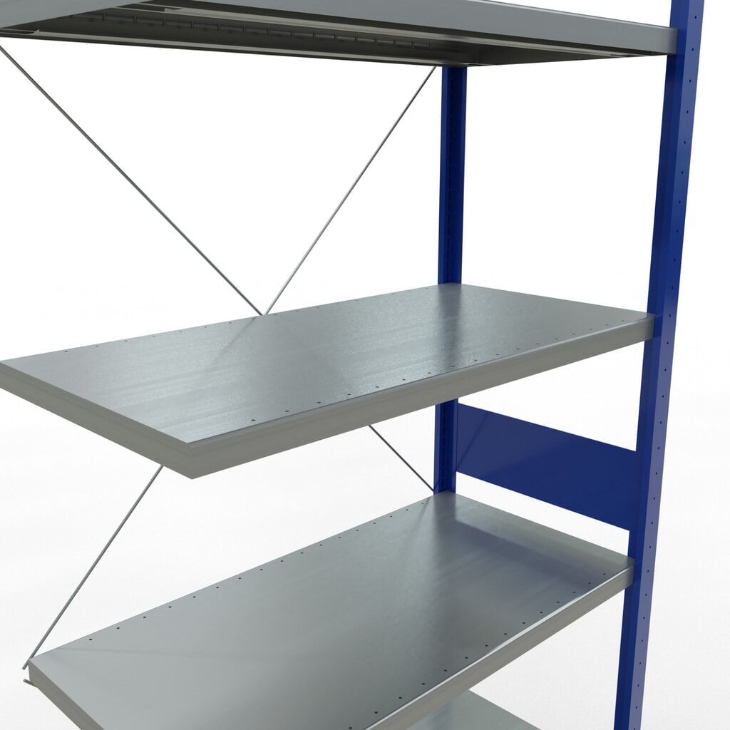 Estantería de cargas pequeñas SCHULTE con sistema de montaje encajado, módulo adicional, carga por estante de 330 kg, azul genciana/ galvanizada, Al x An x F 3.000 x 1.000 x 500 mm Número de imagen del producto 5: Estantería de cargas pequeñas SCHULTE con sistema de montaje encajado, módulo adicional, carga por estante de 330 kg, azul genciana/ galvanizada, Al x An x F 3.000 x 1.000 x 500 mm