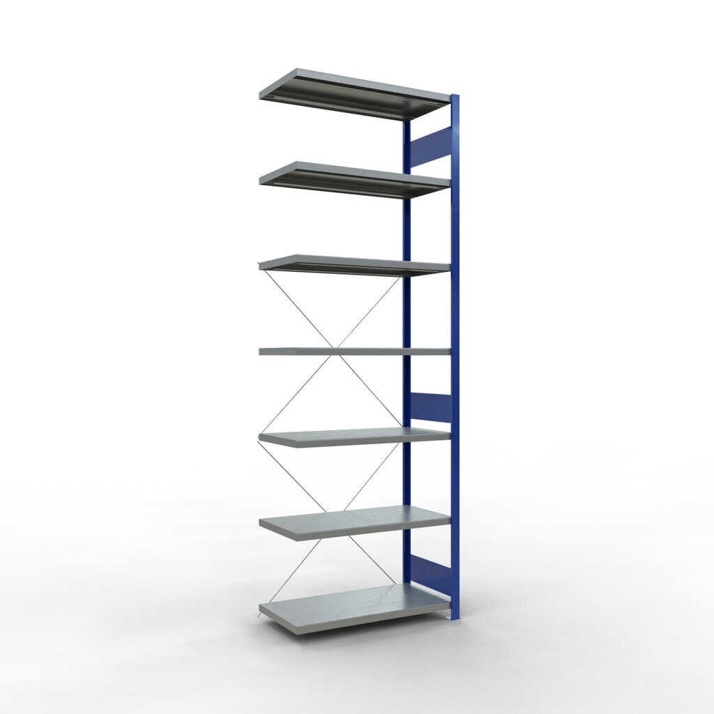 Estantería de cargas pequeñas SCHULTE con sistema de montaje encajado, módulo adicional, carga por estante de 330 kg, azul genciana/ galvanizada, Al x An x F 3.000 x 1.000 x 500 mm Imagen del producto: Estantería de cargas pequeñas SCHULTE con sistema de montaje encajado, módulo adicional, carga por estante de 330 kg, azul genciana/ galvanizada, Al x An x F 3.000 x 1.000 x 500 mm