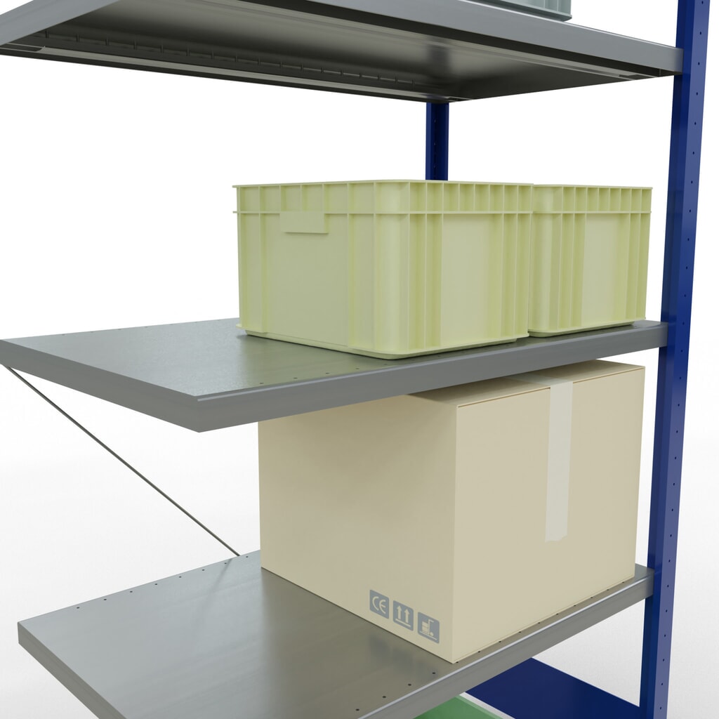 Número de imagen del producto 4: Estantería de cargas pequeñas SCHULTE con sistema de montaje encajado, módulo adicional, carga por estante de 330 kg, azul genciana/ galvanizada, Al x An x F 2.000 x 1.000 x 600 mm