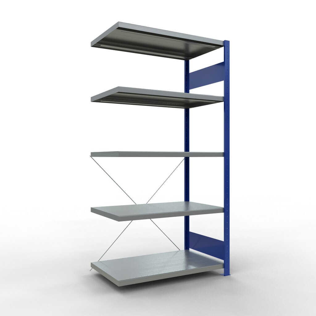 Estantería de cargas pequeñas SCHULTE con sistema de montaje encajado, módulo adicional, carga por estante de 330 kg, azul genciana/ galvanizada, Al x An x F 2.000 x 1.000 x 600 mm Imagen del producto: Estantería de cargas pequeñas SCHULTE con sistema de montaje encajado, módulo adicional, carga por estante de 330 kg, azul genciana/ galvanizada, Al x An x F 2.000 x 1.000 x 600 mm