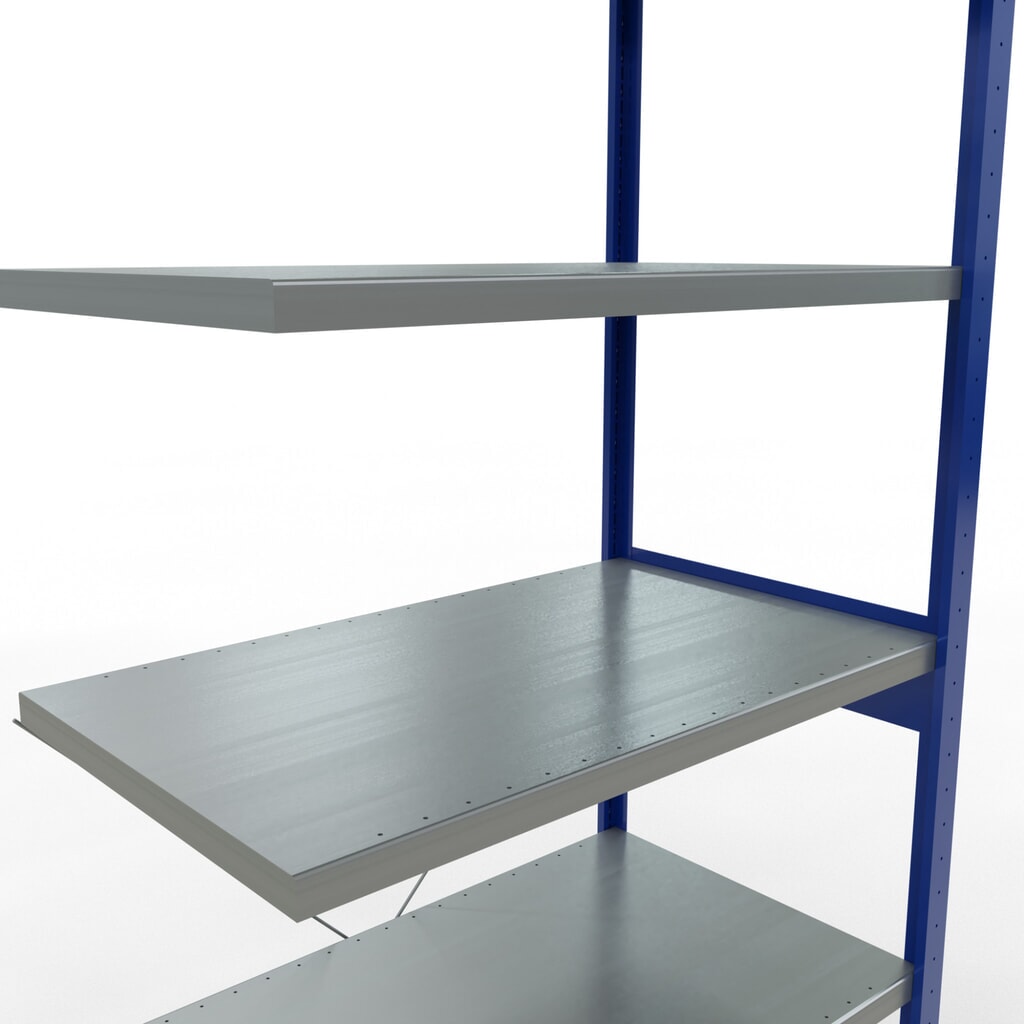 Estantería de cargas pequeñas SCHULTE con sistema de montaje encajado, módulo adicional, carga por estante de 330 kg, azul genciana/ galvanizada, Al x An x F 2.500 x 1.000 x 600 mm Número de imagen del producto 5: Estantería de cargas pequeñas SCHULTE con sistema de montaje encajado, módulo adicional, carga por estante de 330 kg, azul genciana/ galvanizada, Al x An x F 2.500 x 1.000 x 600 mm