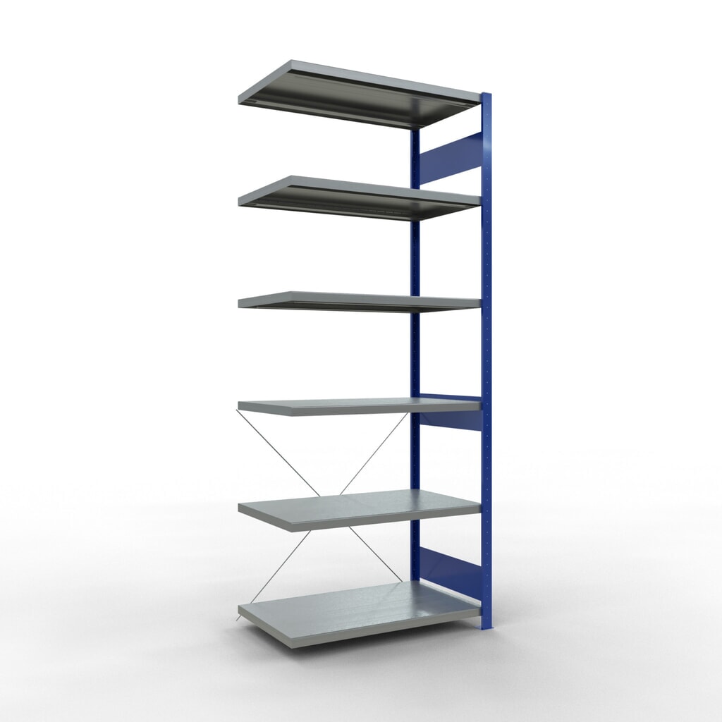 Imagen del producto: Estantería de cargas pequeñas SCHULTE con sistema de montaje encajado, módulo adicional, carga por estante de 330 kg, azul genciana/ galvanizada, Al x An x F 2.500 x 1.000 x 600 mm