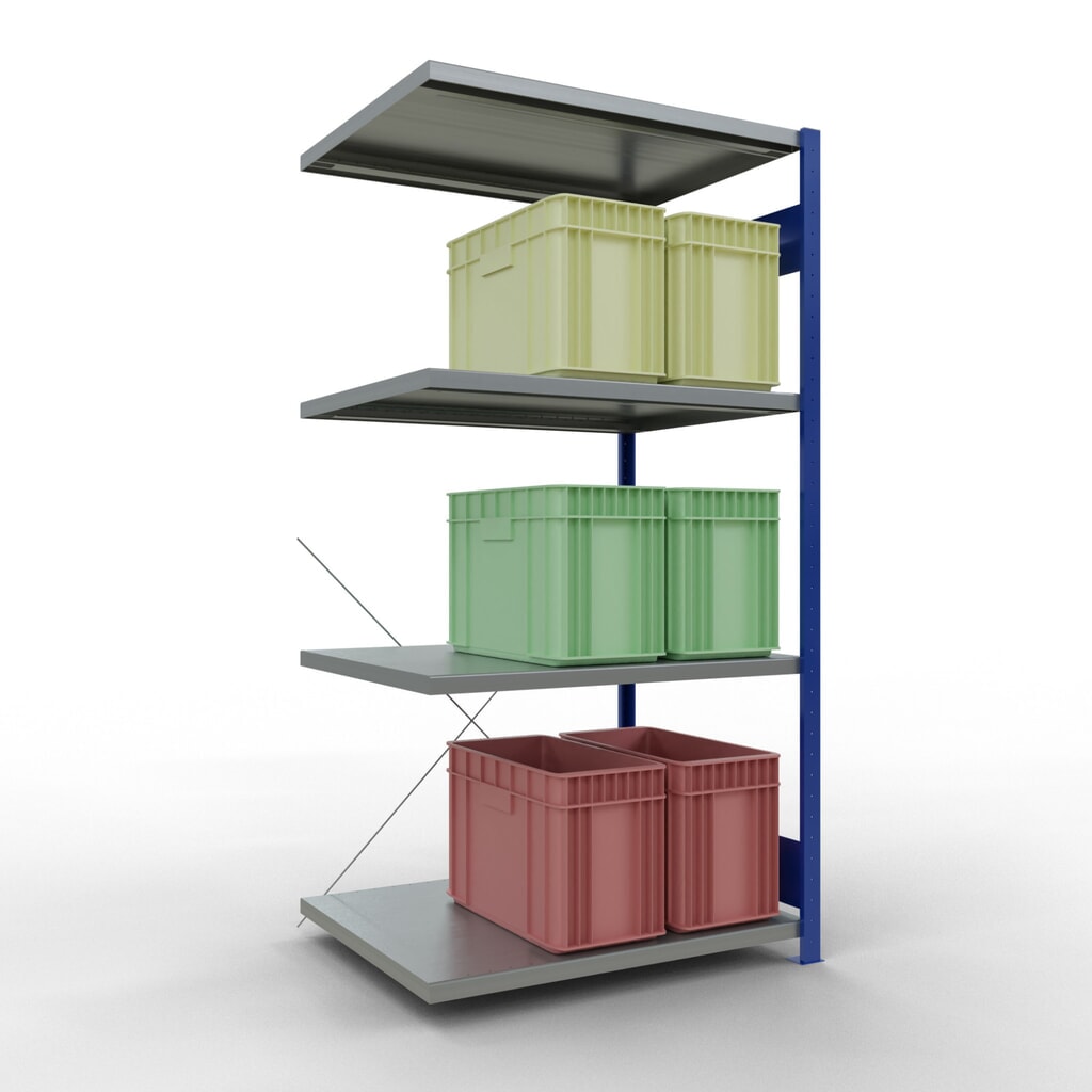 Número de imagen del producto 3: Estantería de cargas pequeñas SCHULTE con sistema de montaje encajado, módulo adicional, carga por estante de 330 kg, azul genciana/ galvanizada, Al x An x F 2.000 x 1.000 x 800 mm
